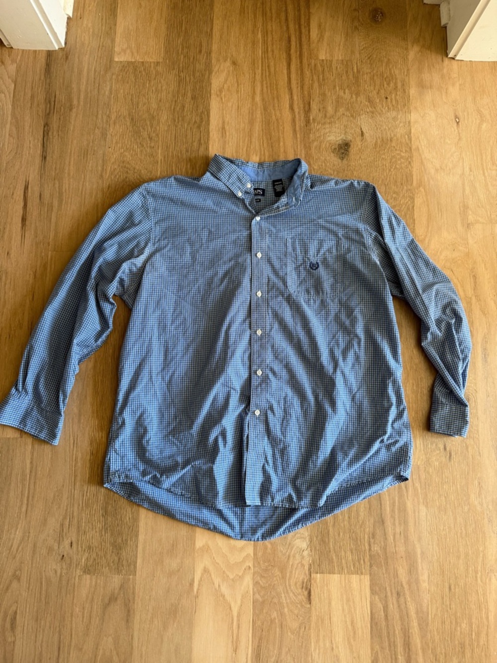 Chaps Blue Micro-Check Button-Down Dress Shirt